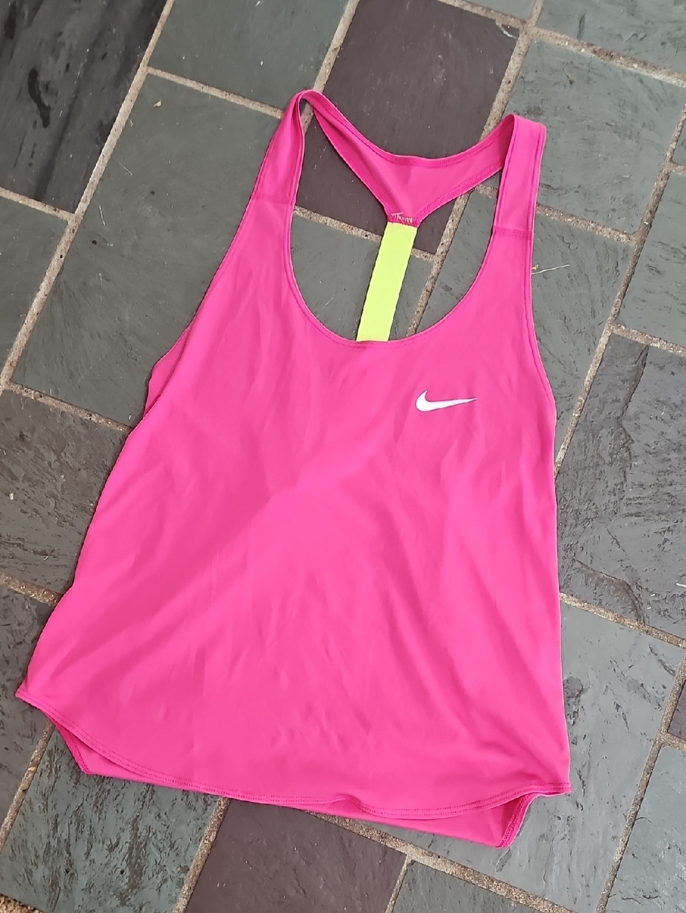 Nike Pink Racerback Tank with Neon Yellow Strap Accent